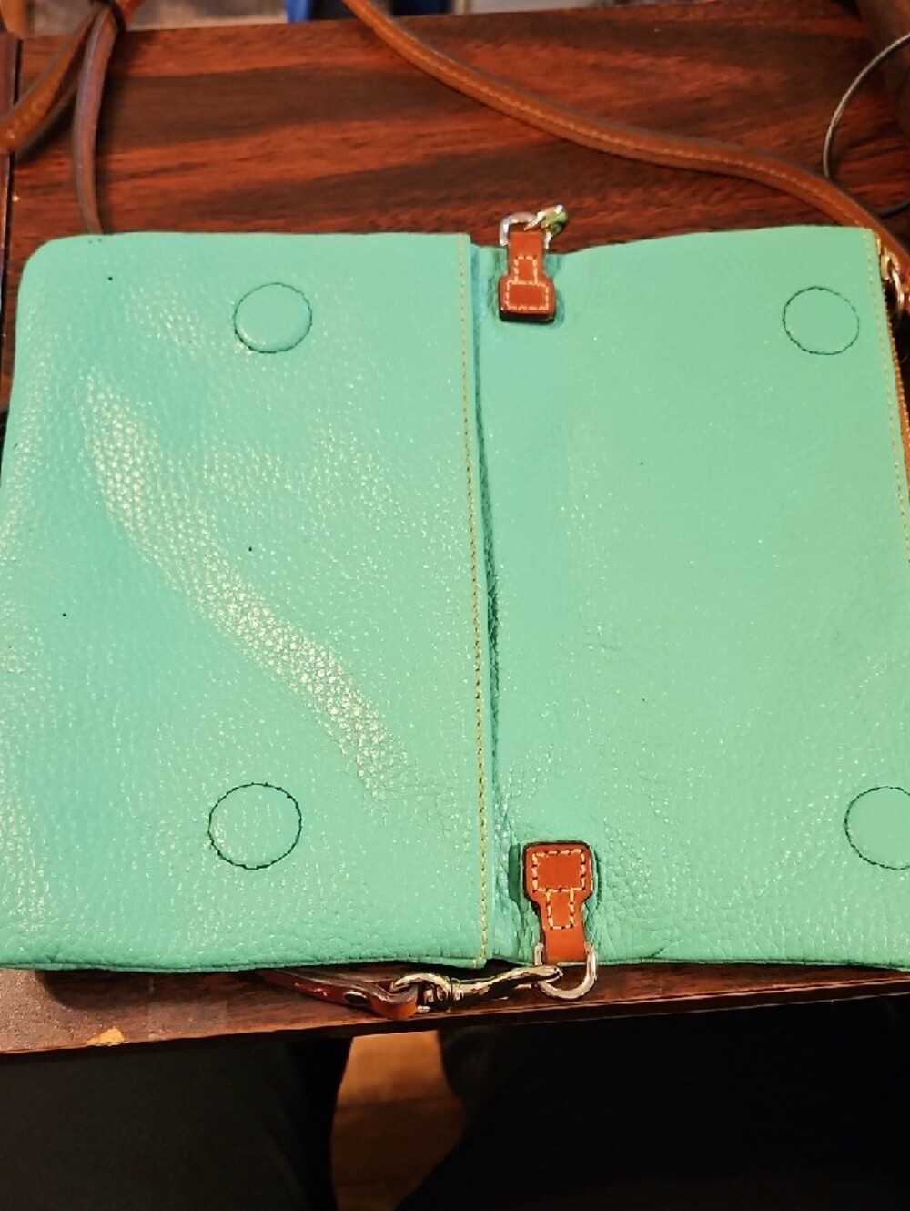 Dooney & Bourke Turquoise Leather Crossbody with Tassel - Picture 3 of 8